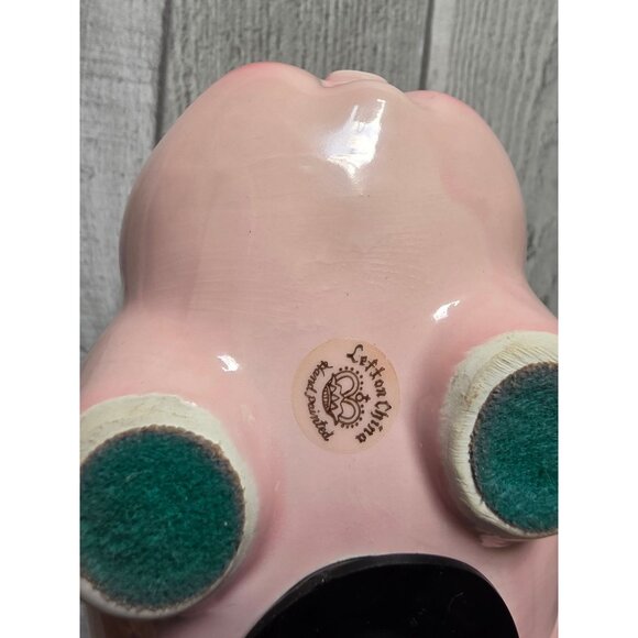 Vintage Lefton Pink Ceramic Piggy Bank With Floral Design - Picture 3 of 10